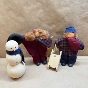 1992 Lizzie High Ladie and Friends Winter Dolls Snowman Sled Figurine Set 3pc